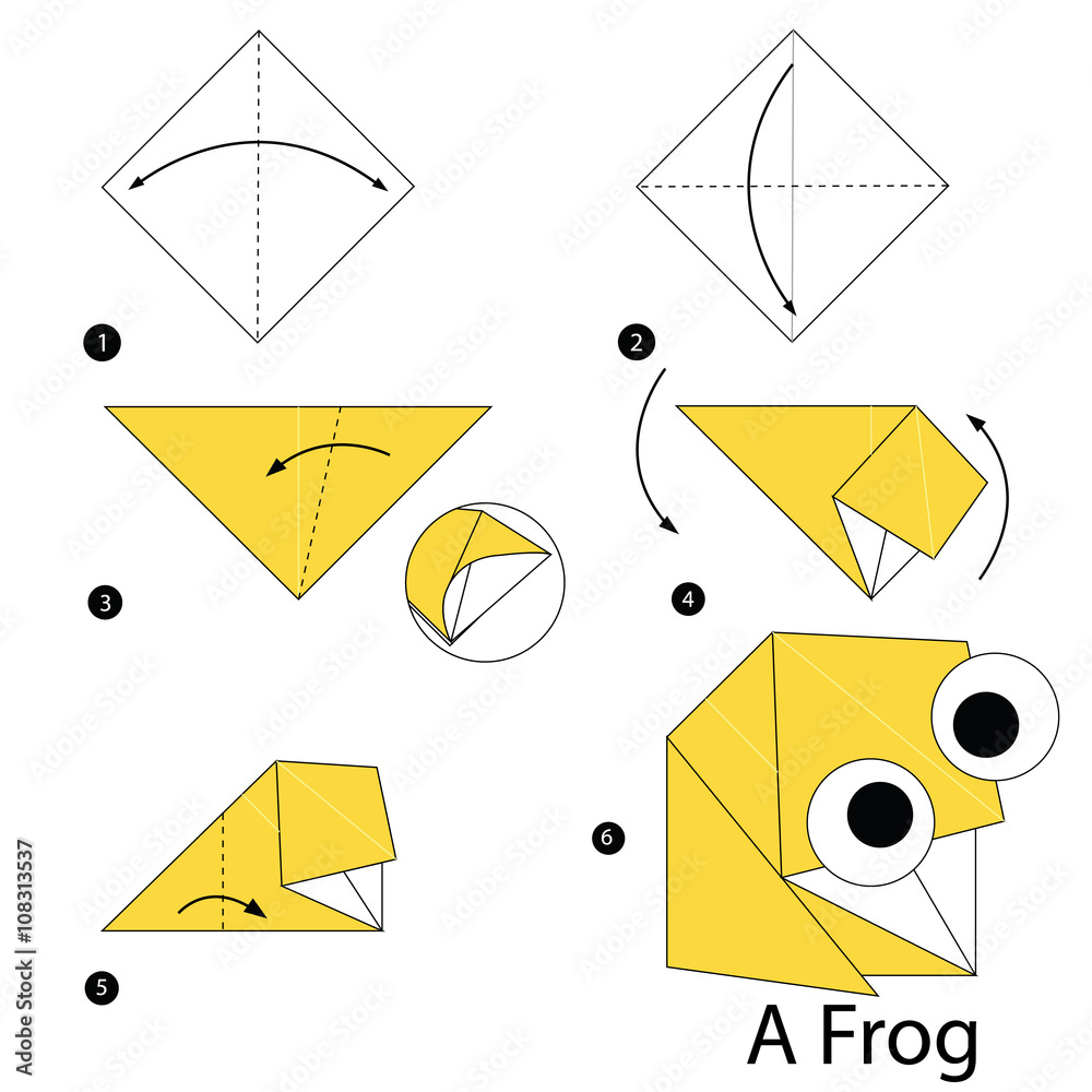 step by step instructions how to make origami A Frog. Stock Vector ...