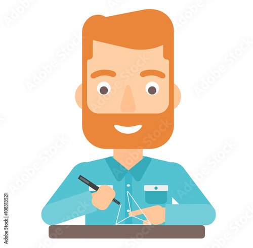 Man using three D pen.