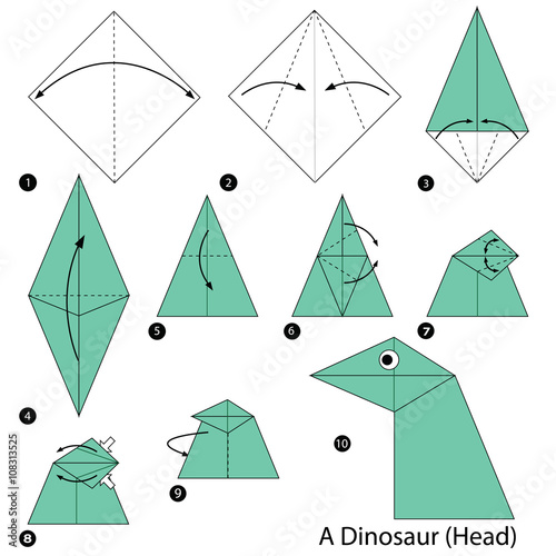 step by step instructions how to make origami A Dinosaur (Head).
