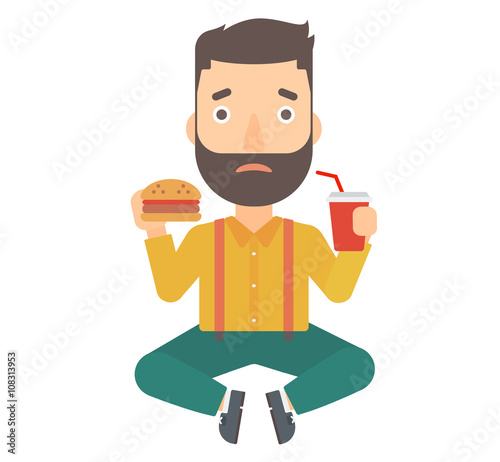 Man eating hamburger. 