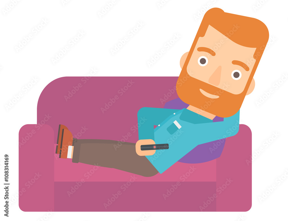 Man sitting on the couch with remote control. Man sitting on the couch with remote control.