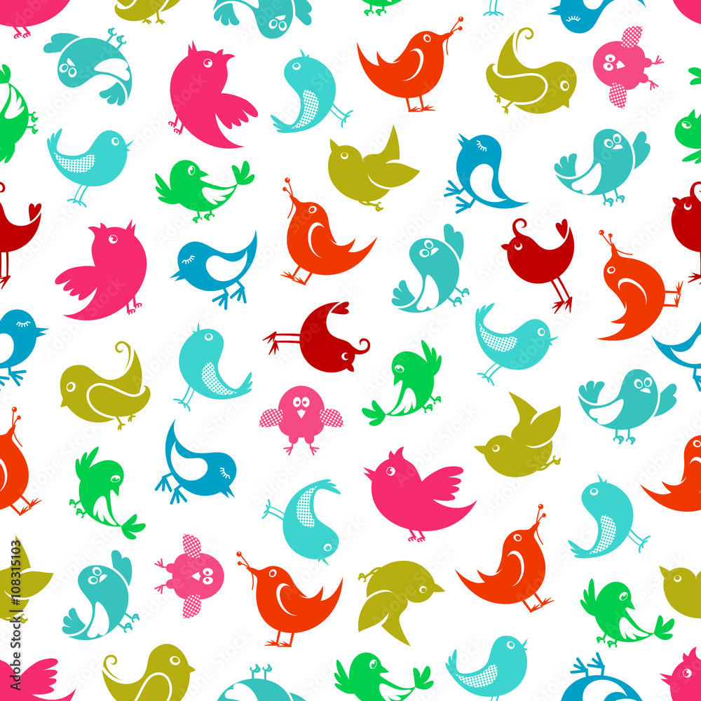 Fototapeta premium Seamless colorful funny birds pattern