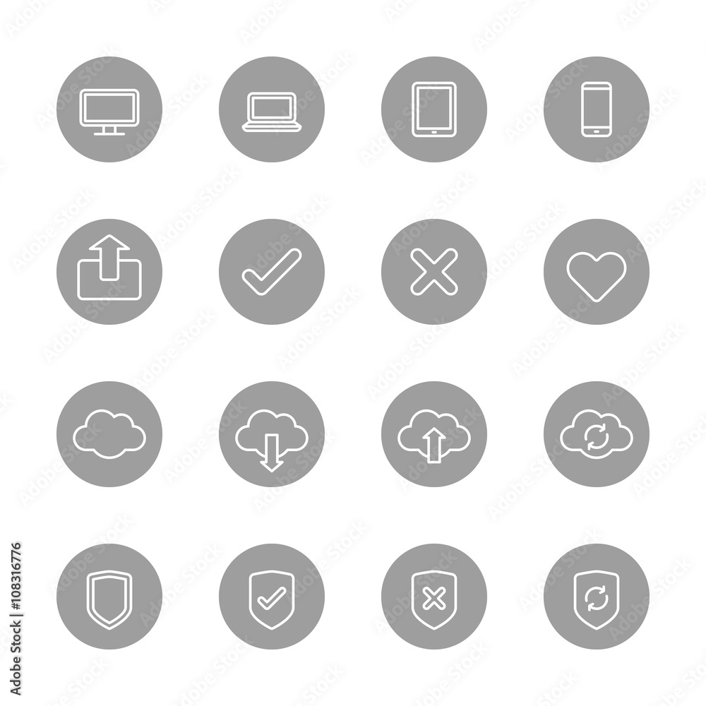 line web icon set on gray circle for web design, user interface (UI), infographic and mobile application (apps) line web icon set on gray circle for web design, user interface (UI), infographic and mobile application (apps)