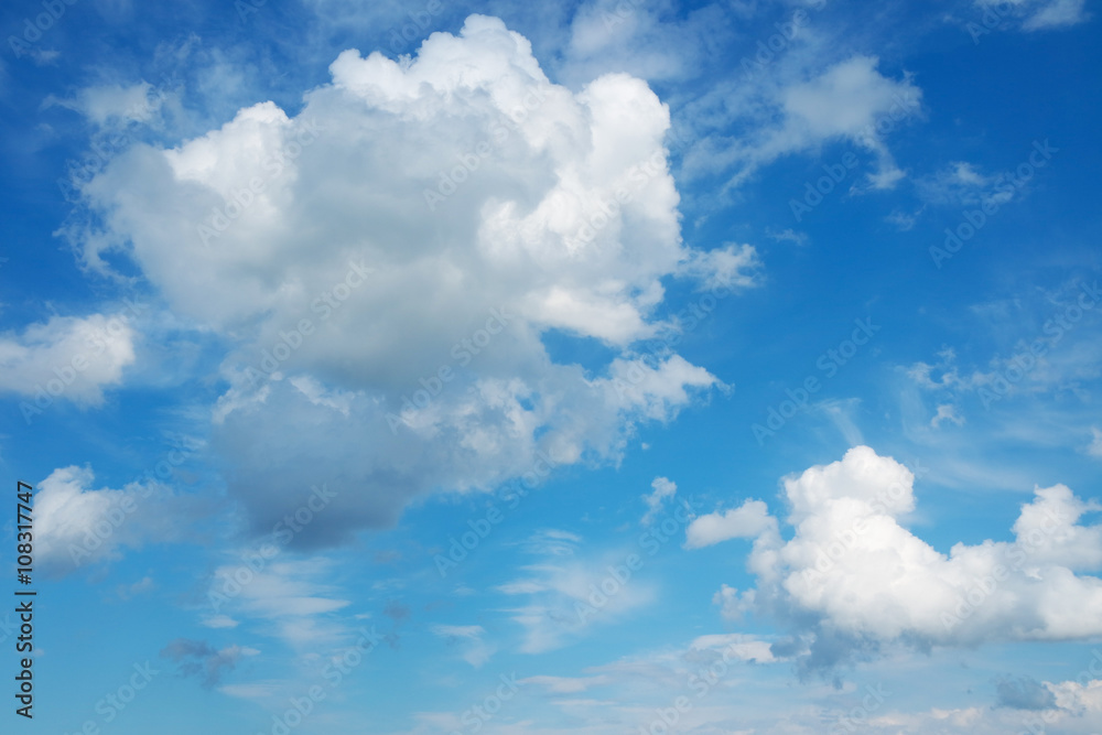 Fototapeta premium Beautiful cloudscape over horizon. Blue sky and clouds.