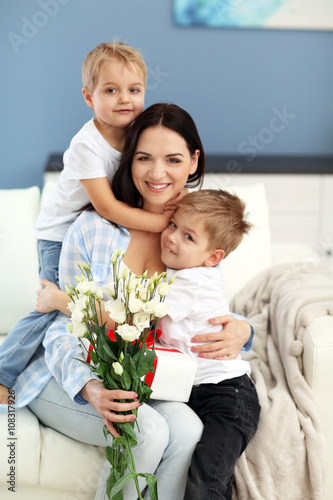 Family concept. Sons greeti...