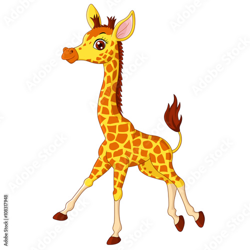 Illustration of little giraffe calf running