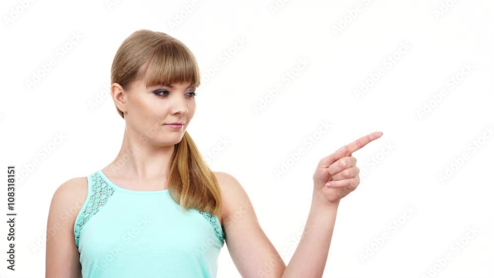 Woman pointing or touching with index finger 4K Woman pointing or touching with index finger 4K