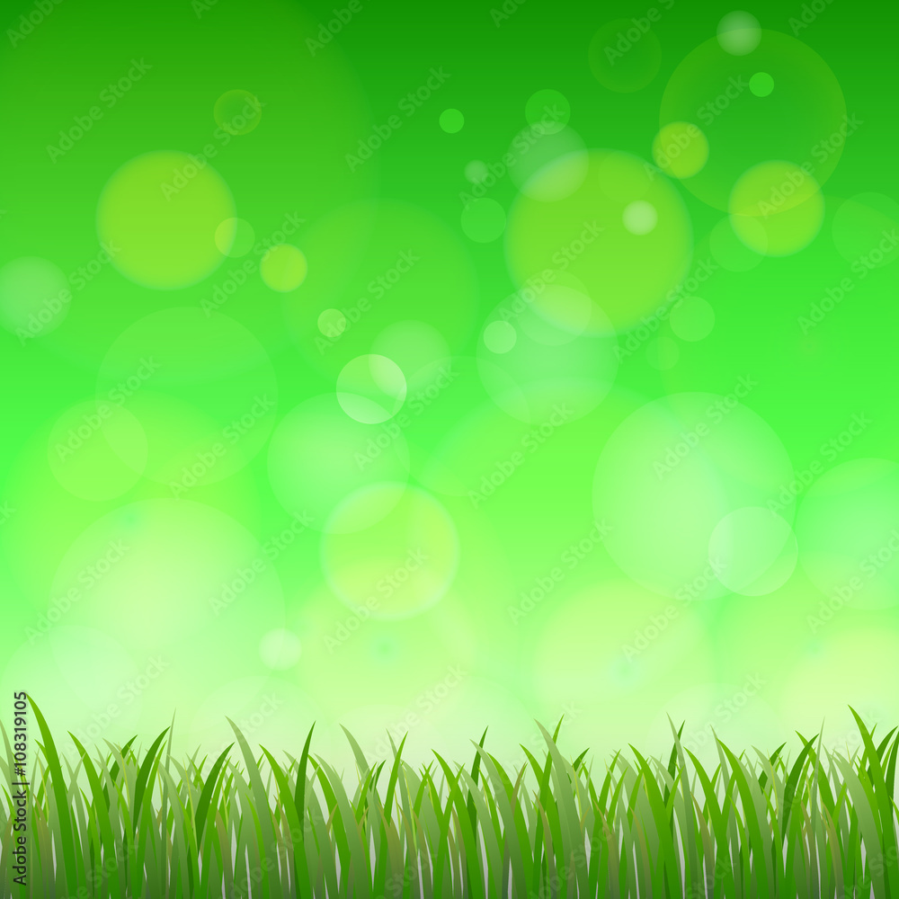 Fresh spring green background with bokeh, Vector illustration