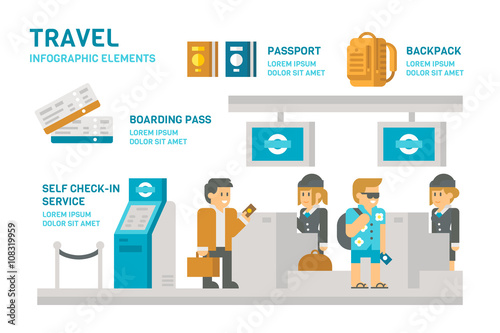 Flat design check-in at airport travel