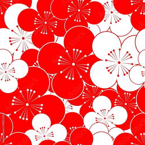 Seamless pattern in the Japanese style with red and white flowers