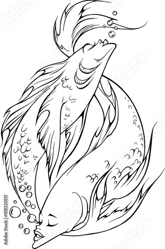 hand drawn cartoon fantasy zodiac sign illustration of pisces