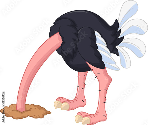 ostrich cartoon has buried a head in sand