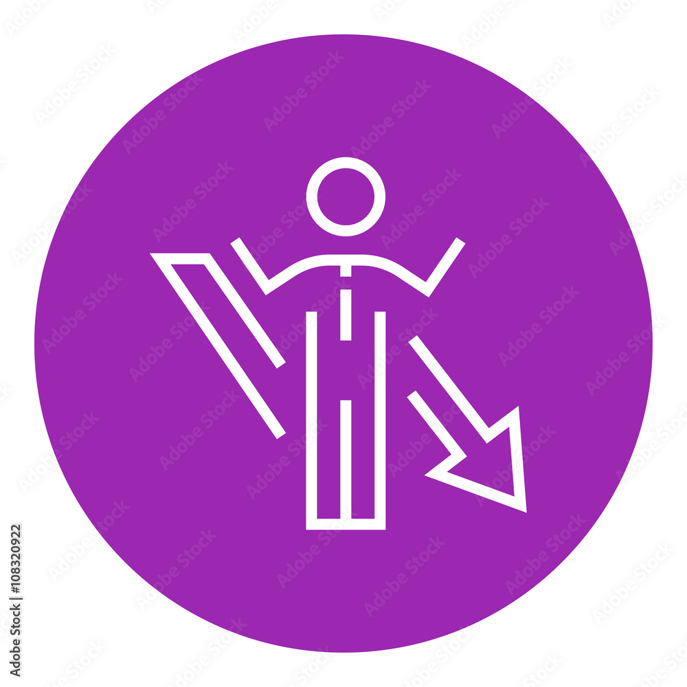 Businessman with arrow down line icon. Businessman with arrow down line icon.