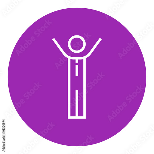 Man with raised arms line icon.