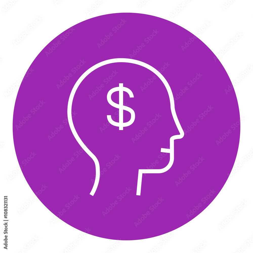 Human head with dollar symbol line icon. Human head with dollar symbol line icon.