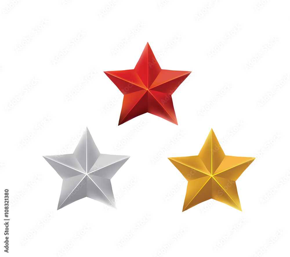 Obraz premium Red, silver and gold stars, war hero medal rewards, vector eps10 illsutration isolated on white background.