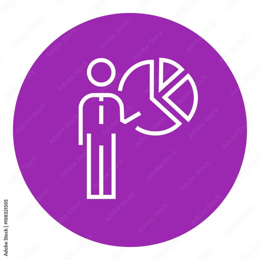 Businessman pointing at the pie chart line icon. Businessman pointing at the pie chart line icon.
