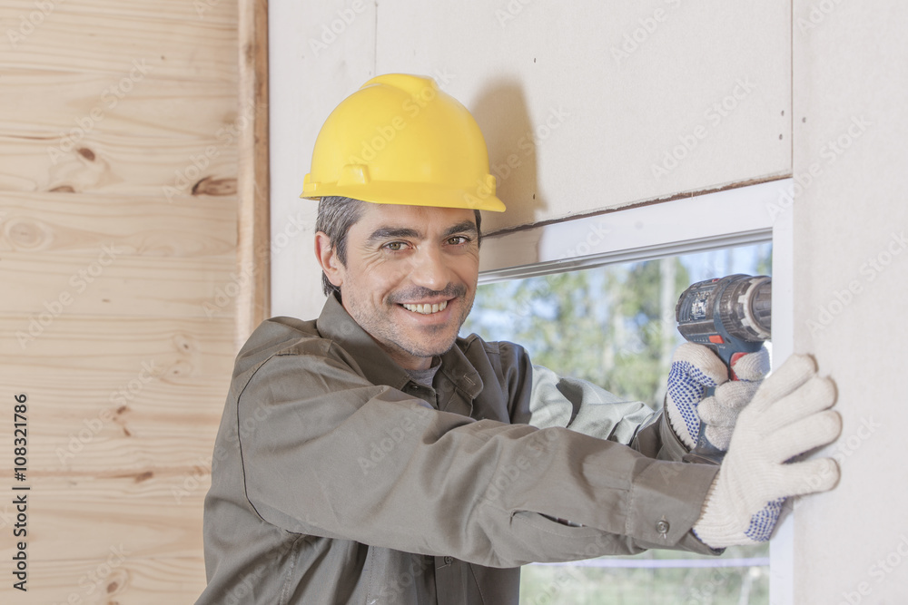 Protrait Construction Worker drilling Protrait Construction Worker drilling