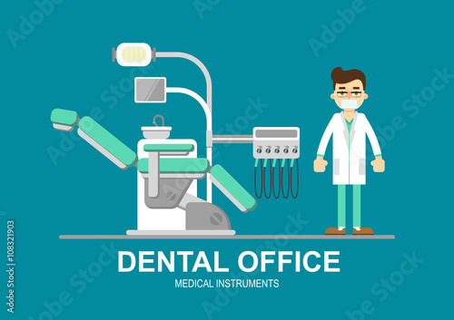 Dentist chair isolated, vector illustration. Dental equipment. Modern flat illustration. 