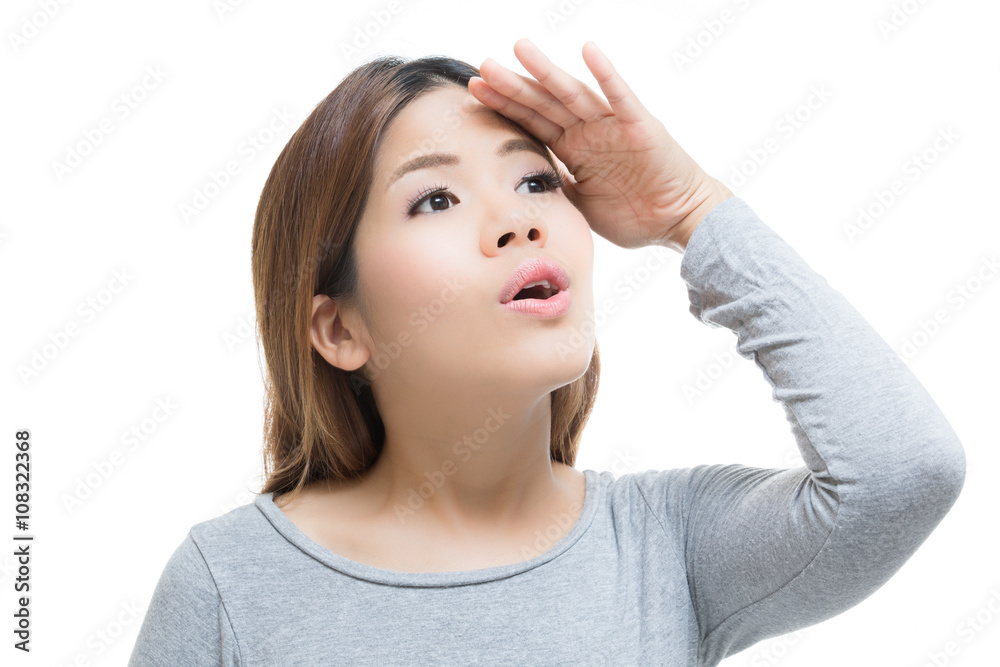young woman looking forward on white background young woman looking forward on white background