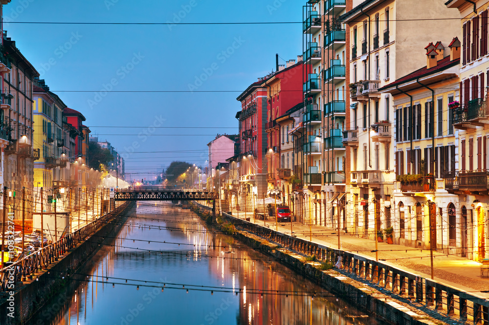 The Naviglio Grande canal in Milan, Italy