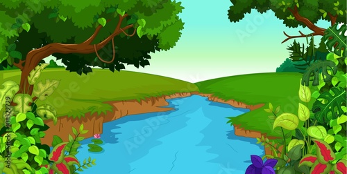 beautiful view river with forest landscape background