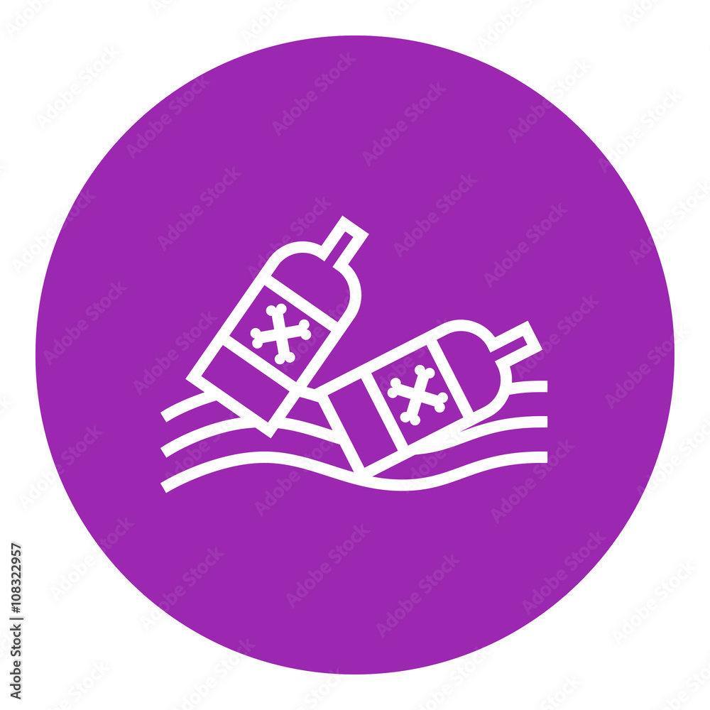 Bottles floating in water line icon. Bottles floating in water line icon.
