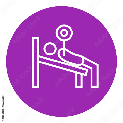 Man lying on bench and lifting barbell line icon.