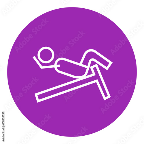 Man doing crunches on incline bench line icon.