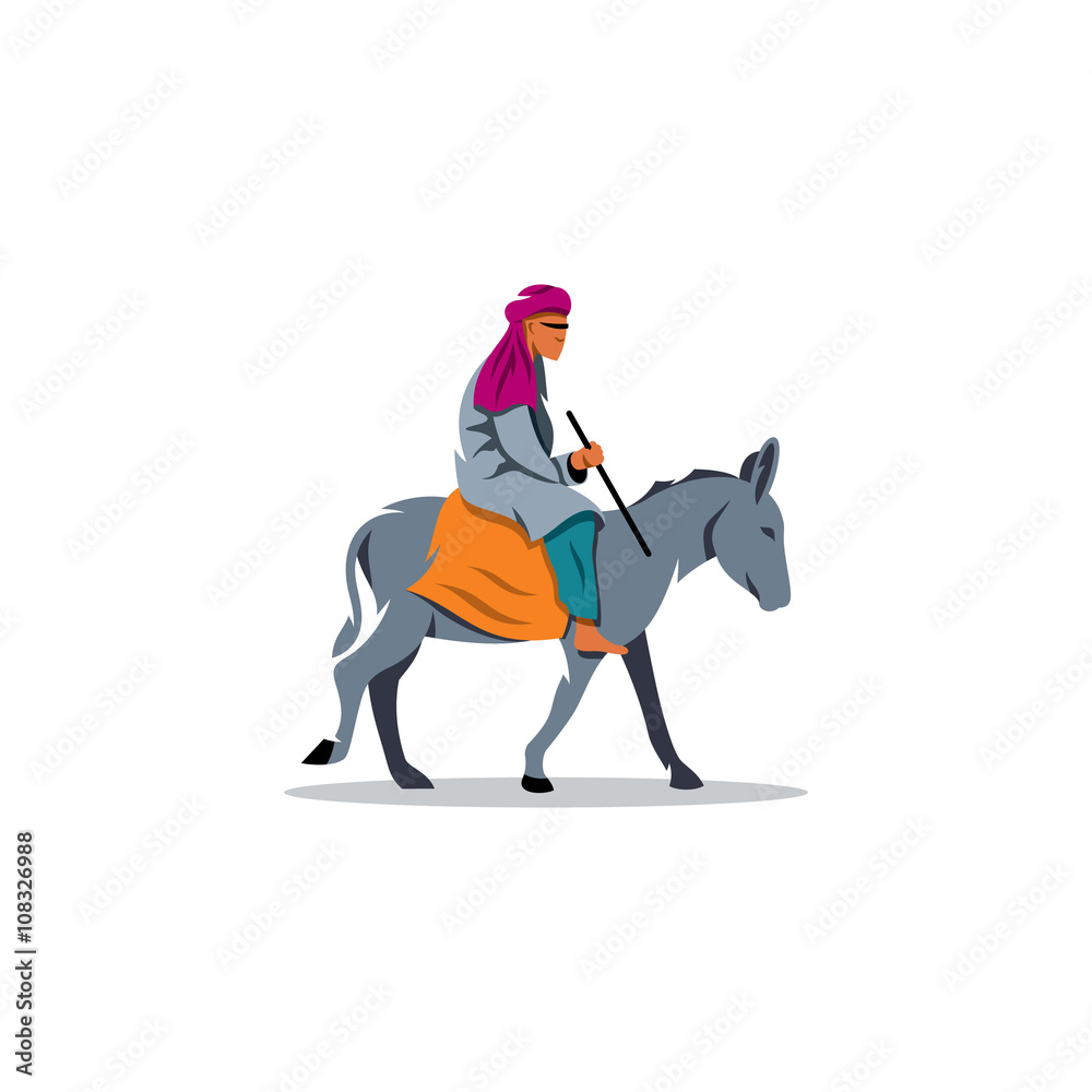 Oriental man dwarf donkey. Vector Illustration. Oriental man dwarf donkey. Vector Illustration.