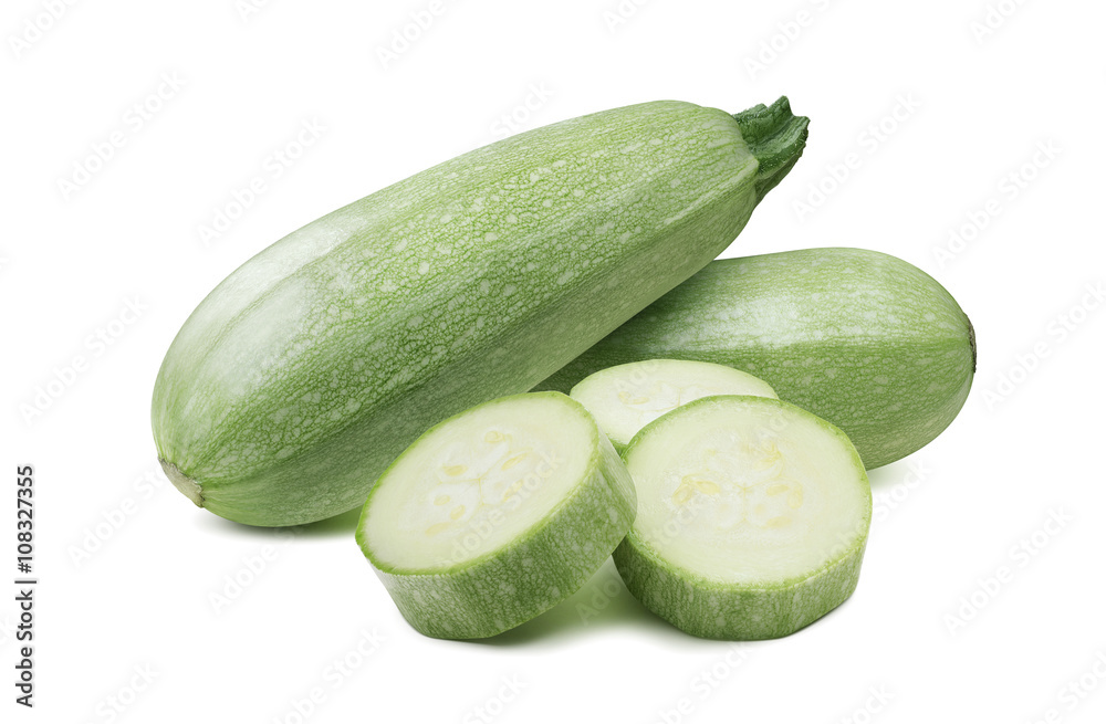 Squash zucchini whole pieces combo isolated Squash zucchini whole pieces combo isolated