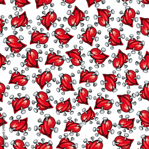 Broken hearts with nails seamless pattern