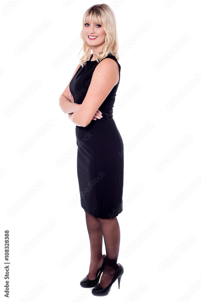 Charming trendy woman in sleeveless dress Charming trendy woman in sleeveless dress