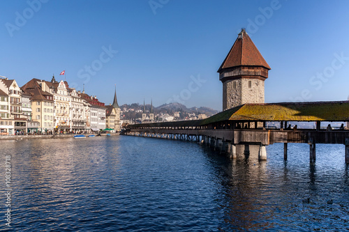 Luzern lake bridge cityscape, Switzerland