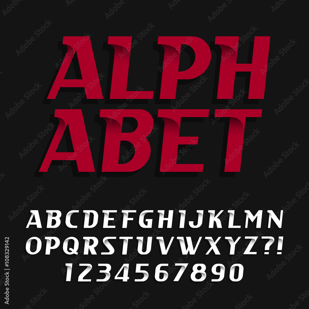 Decorative alphabet vector font. Oblique type letters and numbers. Stock vector typography for headlines, posters etc.