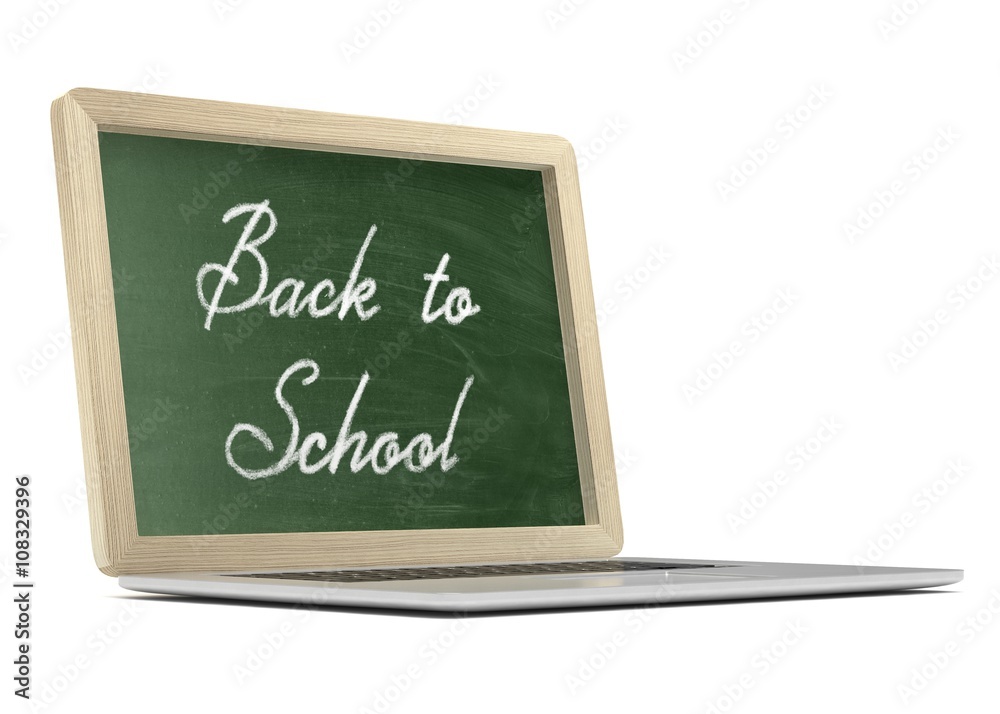 Laptop with chalkboard, back to school, online education concept. 3d rendering. Laptop with chalkboard, back to school, online education concept. 3d rendering.
