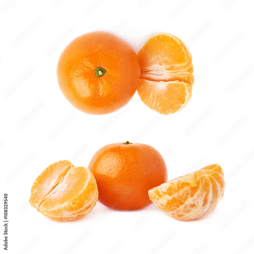 Half and fresh juicy tangerine fruit isolated over the white background Half and fresh juicy tangerine fruit isolated over the white background