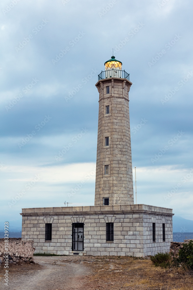 Picturesque lighthouse by the sea in Greece