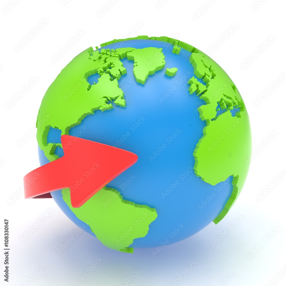 Arrow and Earth globe. 3d render