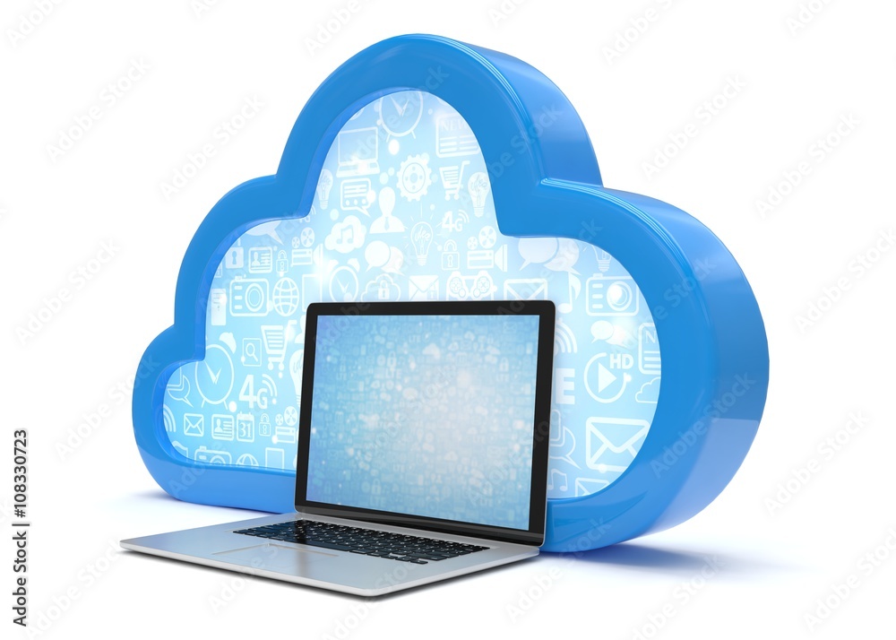 3d cloud symbol and laptop. 3d rendering. 3d cloud symbol and laptop. 3d rendering.
