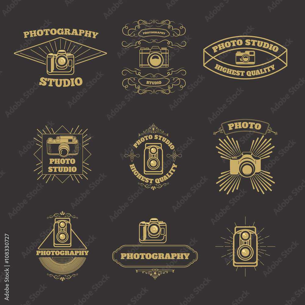 Obraz premium Zestaw etykiet i emblematów studio fotografii vintage