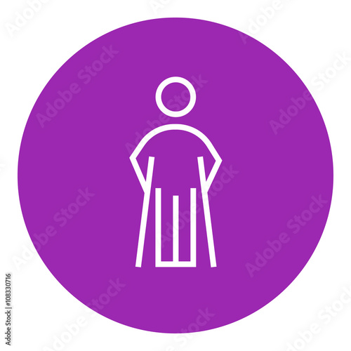 Man with crutches line icon.