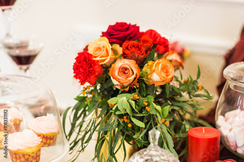 Floral decoration on festive table.