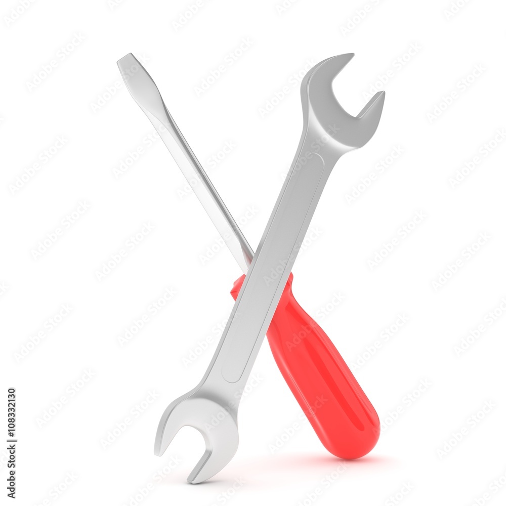 3D Illustration Wrench and screwdriver, service concept 3D Illustration Wrench and screwdriver, service concept