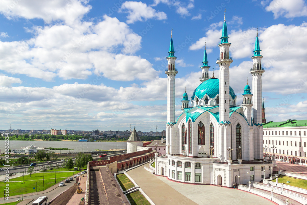 Landscape with Kazan Mosque blue sky and clouds