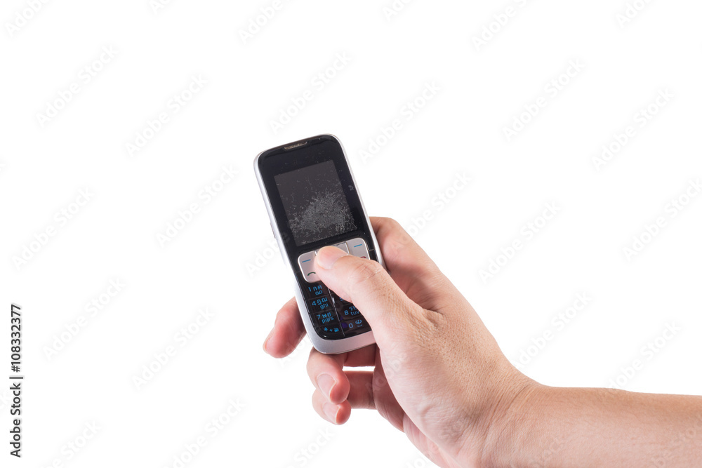 Man's hand holding a phone on white background Man's hand holding a phone on white background