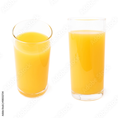 Tall glass with the orange juice isolated over the white background, set of different foreshortenings