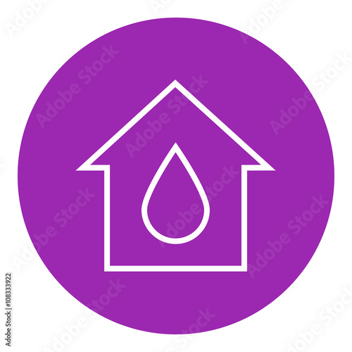 House with water drop line icon.