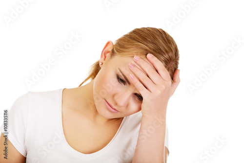 Wallpaper Mural Young beautiful woman with headache Torontodigital.ca