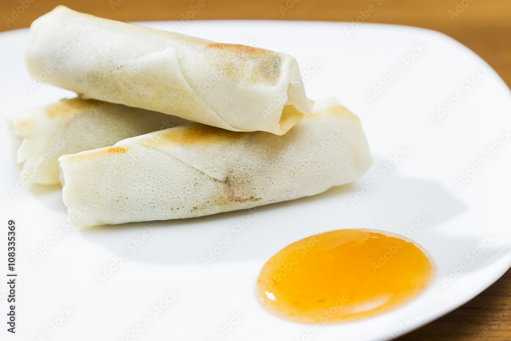 Spring Rolls and Dipping Sauce Plate Spring Rolls and Dipping Sauce Plate